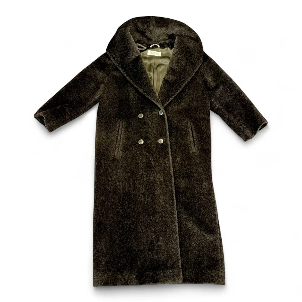 Max Mara Alpaca Wool Hooded Long Coat — Double Breasted, Black, Size 8 - Picture 8 of 12
